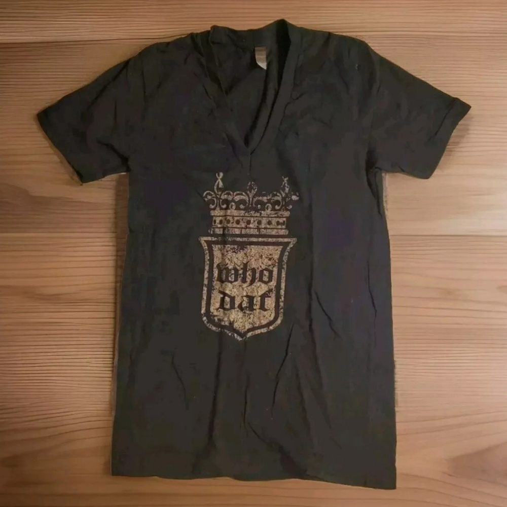 Vintage Men's Tshirt Y2K American Apparel Who Dat Black Gold V Neck